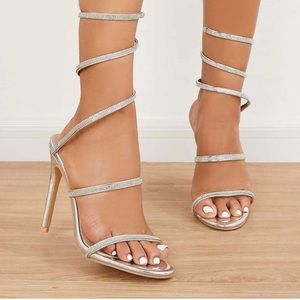 SILVER SPIRAL RHINESTONE HEELS BRAND NEW